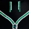 PENDIENTES TIRA DOBLE CIRCONITAS Y PIEDRAS VERDE ESMERALDA