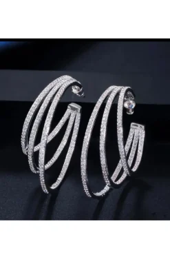PENDIENTES TRES AROS CRISTALES PLATA