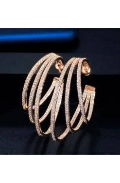 PENDIENTES TRES AROS CRISTALES DORADO