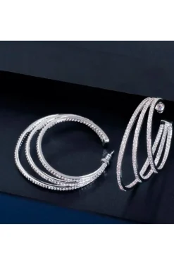 PENDIENTES TRES AROS CRISTALES PLATA