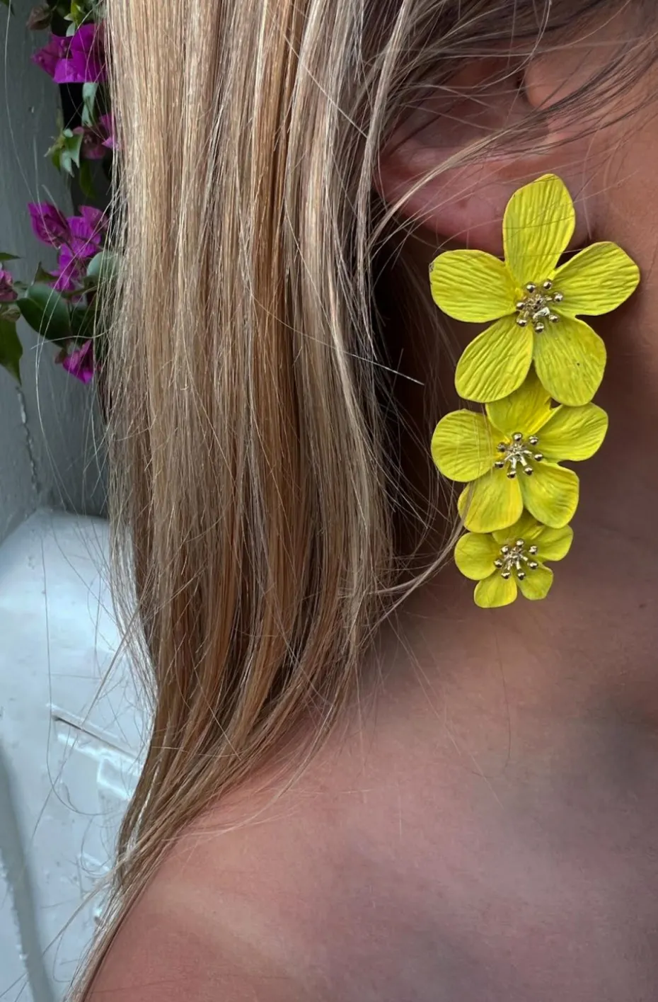 PENDIENTES TRES FLORES YELLOW