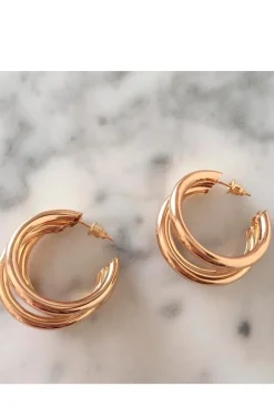 PENDIENTES TRIPLES DE ARO DORADO