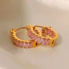 PERNDIENTES DE ARO BAGUETTE ROSA
