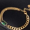 PULSERA CADENAS DORADAS ESMERALDA