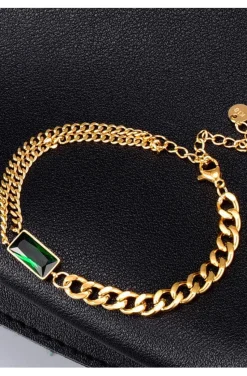PULSERA CADENAS DORADAS ESMERALDA