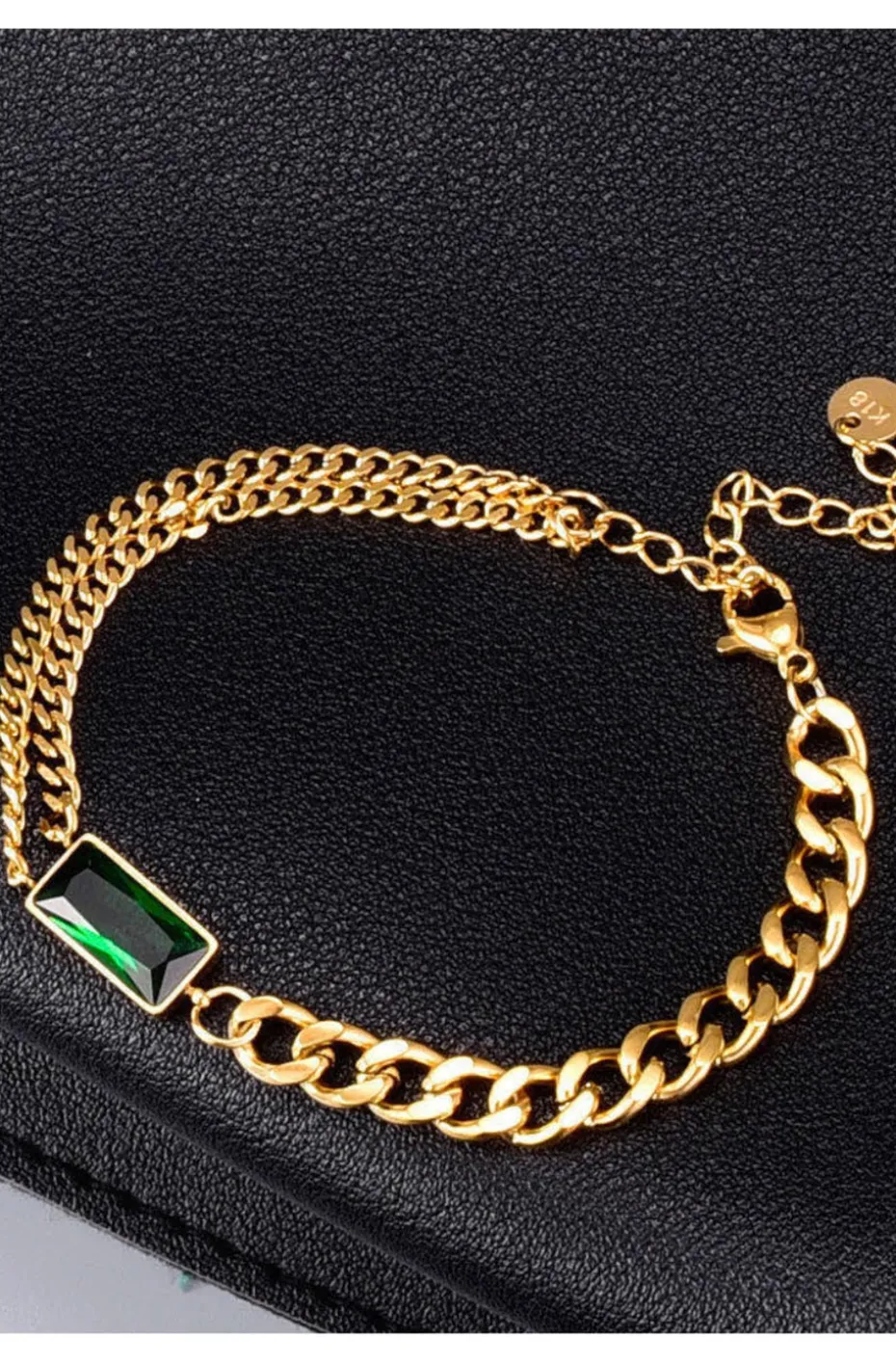 PULSERA CADENAS DORADAS ESMERALDA