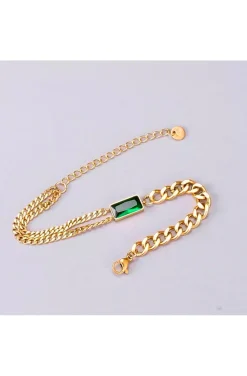 PULSERA CADENAS DORADAS ESMERALDA