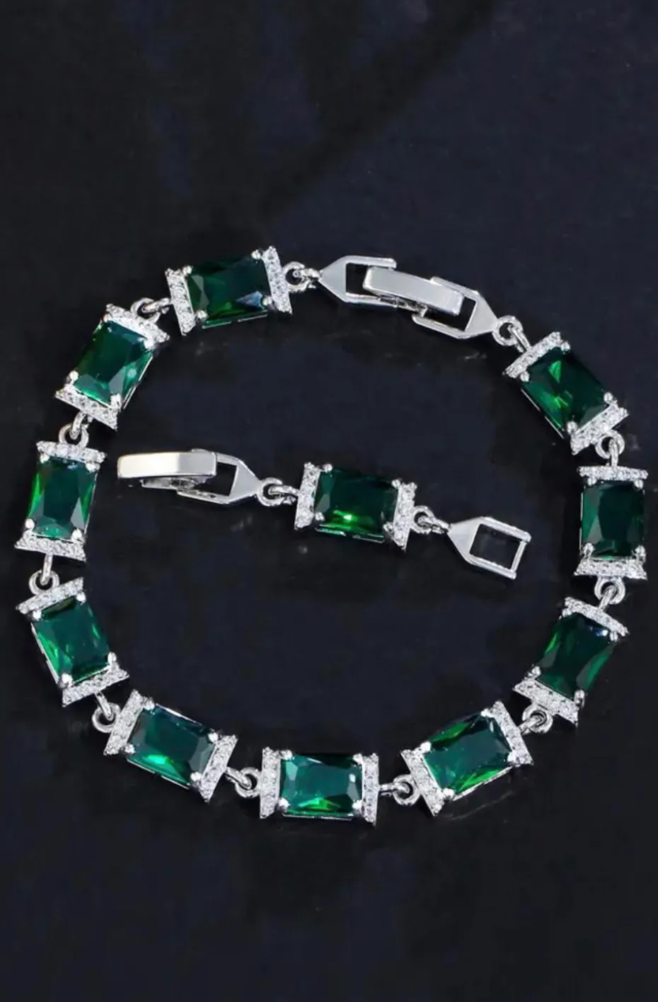 PULSERA CIRCONITAS BAGUETTE VERDE ESMERALDA
