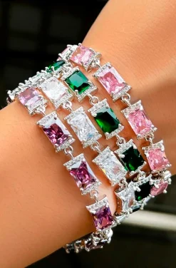 PULSERA CIRCONITAS BAGUETTE PLATA