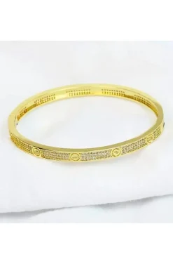 PULSERA CLAVOS CIRCONITAS DORADA