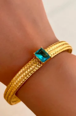 PULSERA DE ACERO CRISTAL TURQUESA