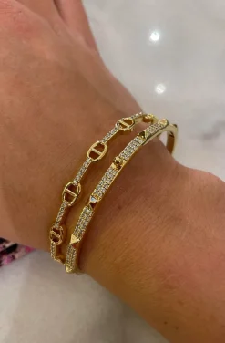 PULSERA DOBLE PIRAMIDES DORADA