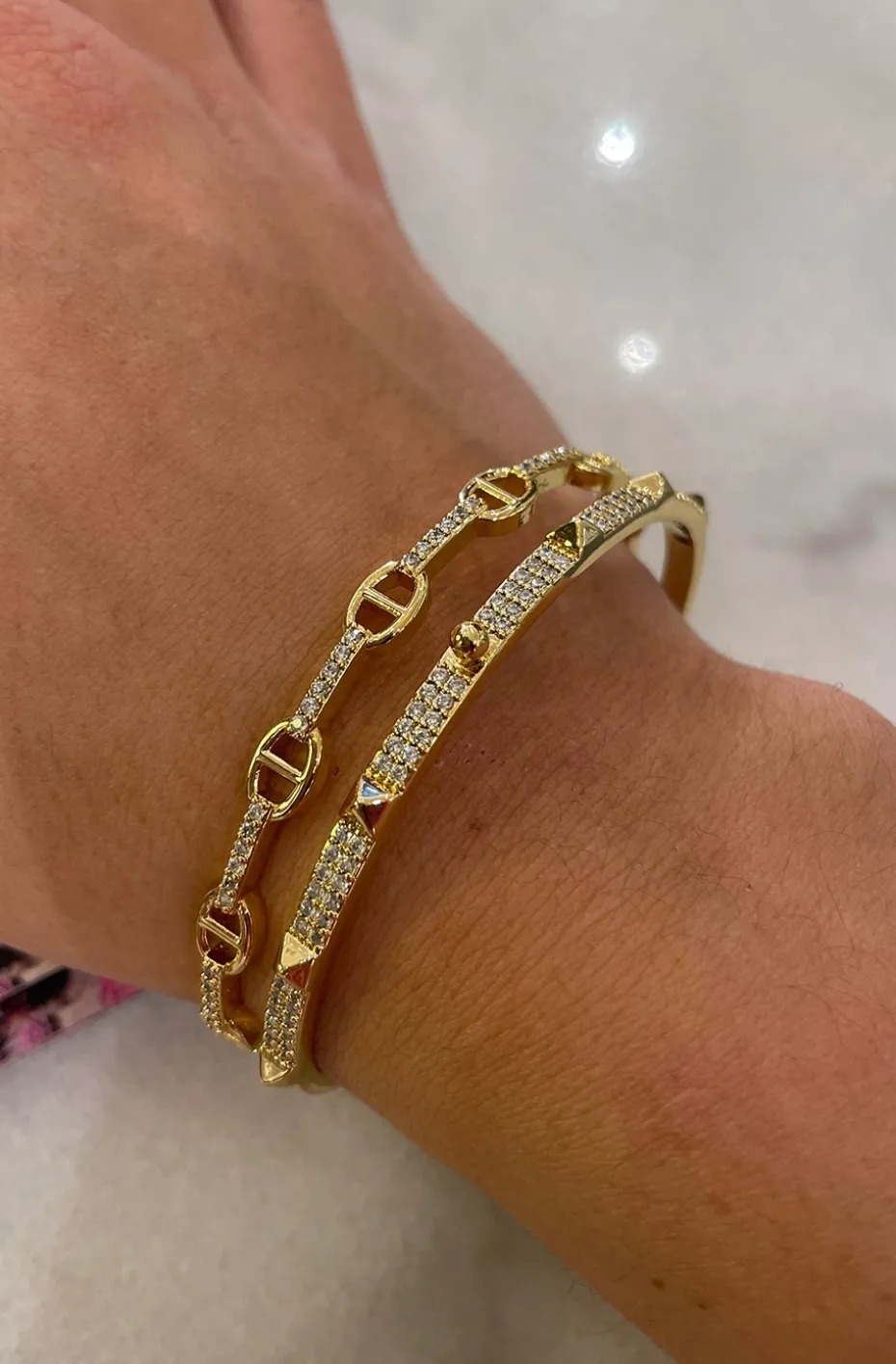 PULSERA DOBLE PIRAMIDES DORADA