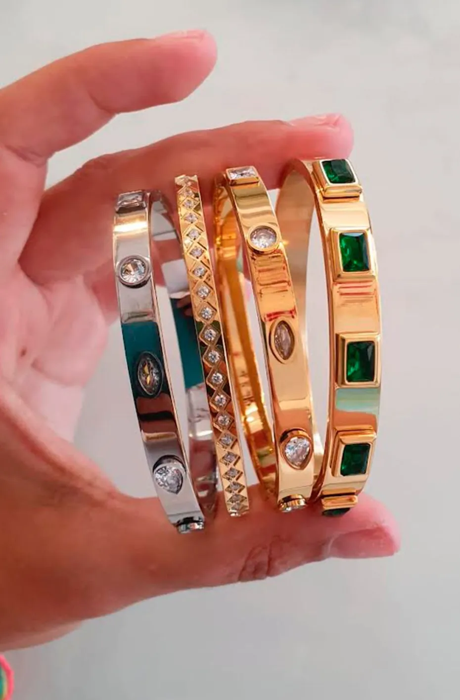 PULSERA DORADA CRISTALES OVALES