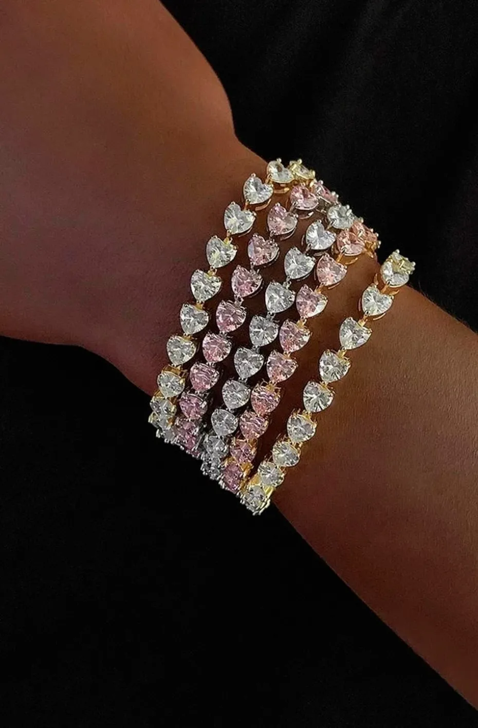 PULSERA TENNIS CORAZONES PLATA
