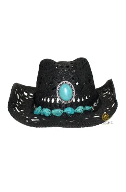 SOMBRERO NEGRO CON TURQUESAS