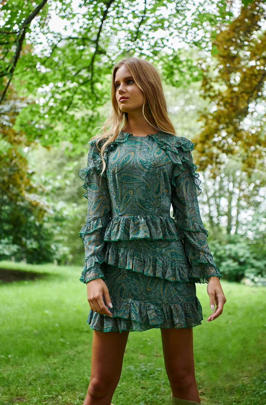 VESTIDO ZAYA CAHEMIRA PRINT GREEN DRESS BY FETICHE SUANCES
